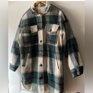 Plaid fleece oversized Pea coat